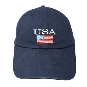 USA Flag Slideback Hat Blue One Size Adjustable Embroidered Patriotic L.A Hearts
